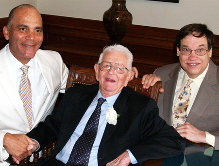 Former Chief Justice Jack Pope (middle) celebrating with current Chief Justice Wallace Jefferson (left) and former Chief Justice Tom Phillips (right). 