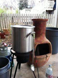 Pete Kennedy has a small brewing set-up on his back patio.