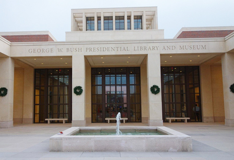 The entrance to the George W. Bush Presidential Center on Southern Methodist University's campus.