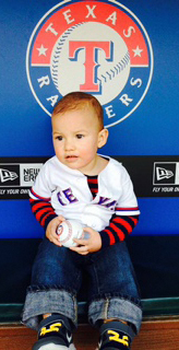 Kate's son in the Rangers dugout.