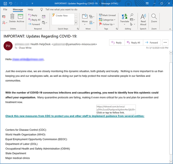 Extreme Measures: The Epidemic of COVID-19 Phishing Emails Rages On